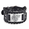 Amazon European and American simple wide cowhide stainless steel bracelet titanium steel punk men's genuine leather bracelet ring 111 details Picture